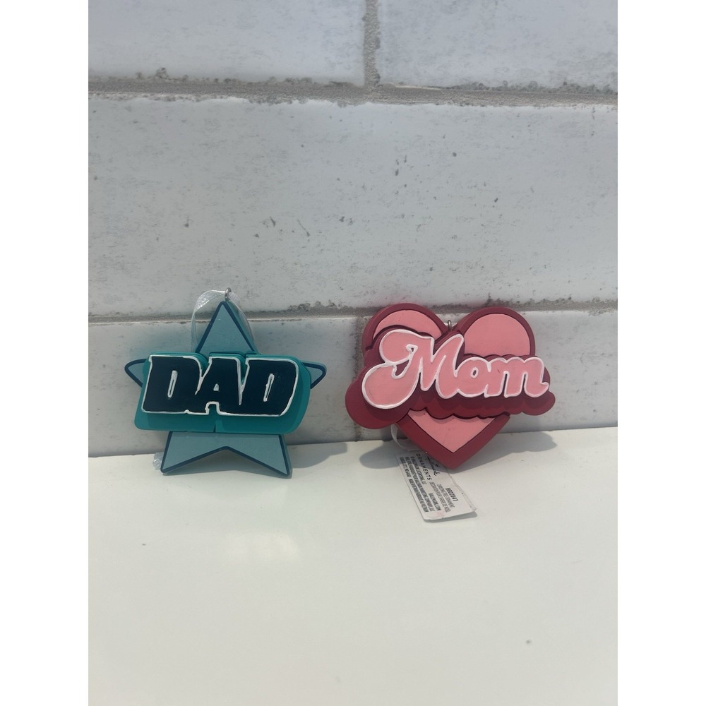 Hallmark Mom Heart & Dad Star Hanging Christmas Ornaments Set of 2 Plastic